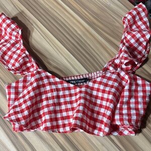 Zara Red Checkered Crop Top